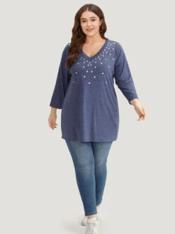 Star Print V Neck T-shirt 12 Star Print V Neck T-shirt -Bloomchic Shop 213979316 hb