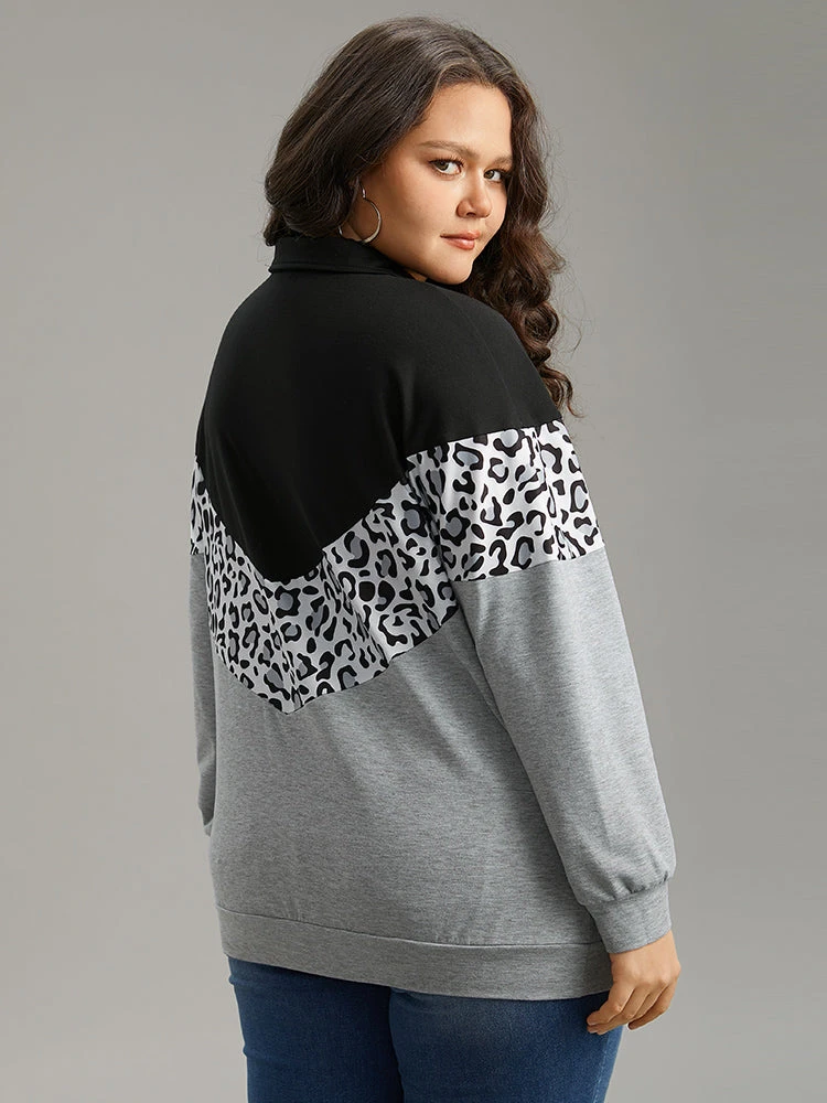 Leopard Contrast Patchwork Half Zip Sweatshirt 7 Leopard Contrast Patchwork Half Zip Sweatshirt - Image 5