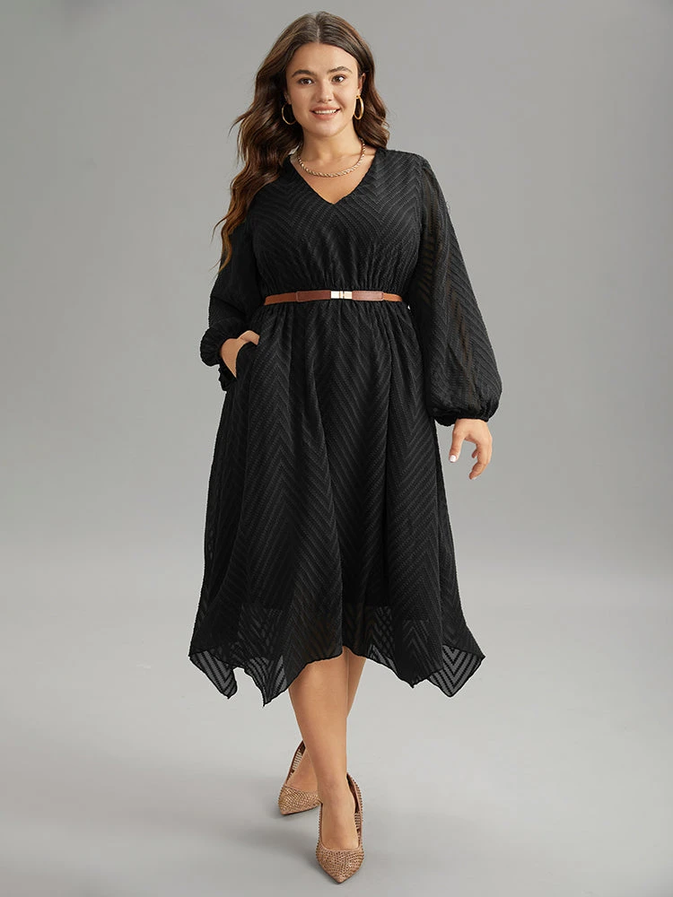 Plain Textured V Neck Hanky Hem Dress 18 Plain Textured V Neck Hanky Hem Dress - Image 16