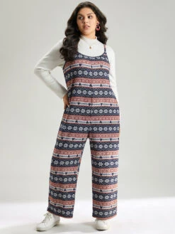 Snowflake Graphic Pocket Overall Cami Jumpsuit -Bloomchic Shop 215168631 gt