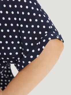 Polka Dot Zipper Notched Dolman Sleeve Blouse -Bloomchic Shop 21958032 tg