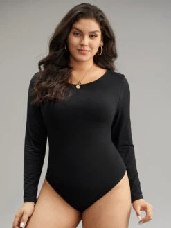 Solid Round Neck Slightly Stretchy Bodysuit 15 Solid Round Neck Slightly Stretchy Bodysuit -Bloomchic Shop 219731435 ep