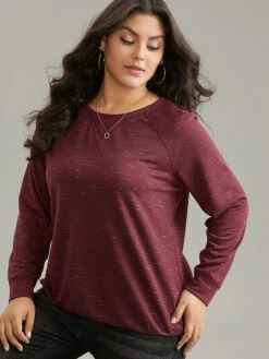 Plain Stitch Raglan Sleeve Round Neck Sweatshirt -Bloomchic Shop 21992488 ve