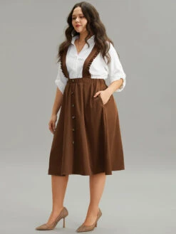 Elastic Waist Button Detail Frill Trim Overall Skirt -Bloomchic Shop 220050878 hj f17421d8 e05f 4293 9949 d77932eb4b3e
