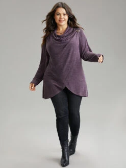 Plain Heather Cowl Neck Button Detail Sweatshirt -Bloomchic Shop 220968725 vw e2cd78ca 9f87 4395 9924 03a422e433e0