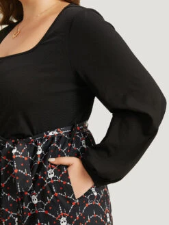 Halloween Skull Print Patchwork Belted Jumpsuit -Bloomchic Shop 221977223 em