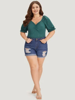 Plain Cut Out Ruched Puff Sleeve Bodysuit -Bloomchic Shop 224147906 ho