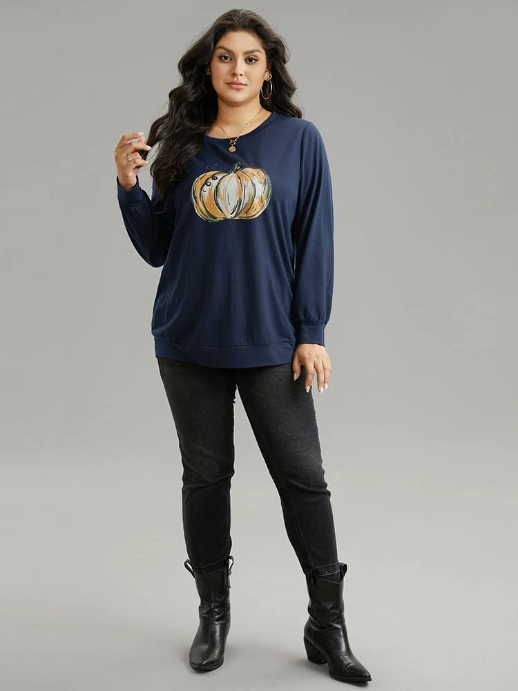 Round Neck Pumpkin Print Sweatshirt 7 Round Neck Pumpkin Print Sweatshirt - Image 5