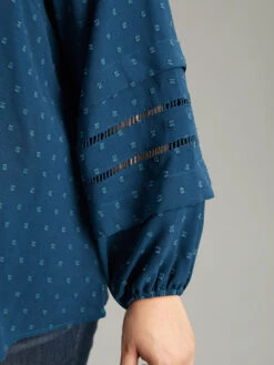 Plain Textured Cut Out Frill Trim Lantern Sleeve Blouse -Bloomchic Shop 226146840 ip be751180 b618 479f a44e 1e4e53bfe2bf