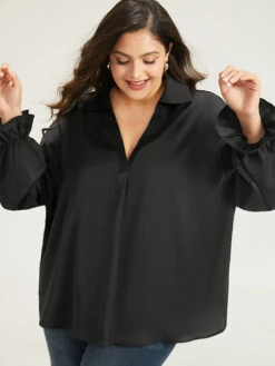 Anti-Wrinkle Knot Pleated Lantern Sleeve Blouse -Bloomchic Shop 226342949 fr