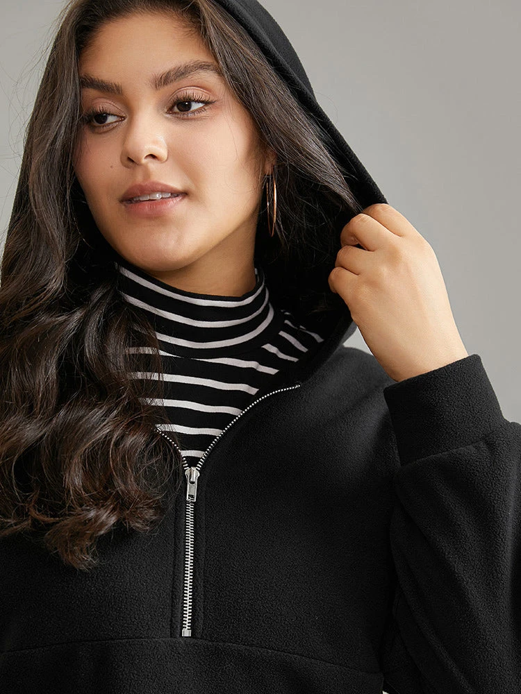 Solid Half Zip Kangaroo Pocket Thick Teddy Sweatshirt 7 Solid Half Zip Kangaroo Pocket Thick Teddy Sweatshirt - Image 5