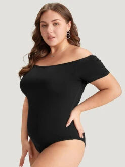 Plain Off Shoulder Raglan Sleeve Bodysuit -Bloomchic Shop 227230931 fw