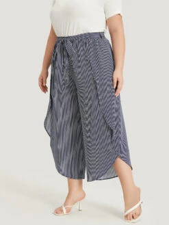 Striped Print Belted Wrap Hem Loose Pants 24 Striped Print Belted Wrap Hem Loose Pants -Bloomchic Shop 230946888 qv