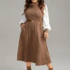Rib Knit Patchwork Pocket Turtle Neck Dress -Bloomchic Shop 232200337 gd