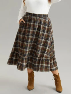 Plaid Pocket Ruffle Layered Hem Skirt 14 Plaid Pocket Ruffle Layered Hem Skirt -Bloomchic Shop 232219318 tl
