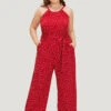 Polka Dot Pocket Belt Halter Neck Jumpsuit -Bloomchic Shop 232312242 qm
