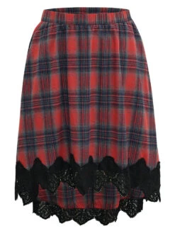 Plaid Lace Panel Pocket High Low Hem Skirt -Bloomchic Shop 232645403 cd