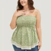 Ditsy Floral Frill Trim Tassels Hem Shirred Off Shoulder Blouse -Bloomchic Shop 233030149 ag