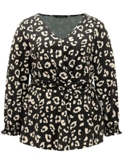 Leopard Print Crossover Ruched Shirred Blouse -Bloomchic Shop 23326744 hq