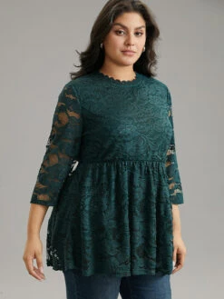 Lace Patchwork Mesh Elastic Waist T-shirt -Bloomchic Shop 233649552 en