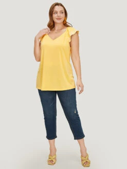 Plain Ruffles Cap Sleeve Embroidered Tank Top 13 Plain Ruffles Cap Sleeve Embroidered Tank Top -Bloomchic Shop 234698430 ee