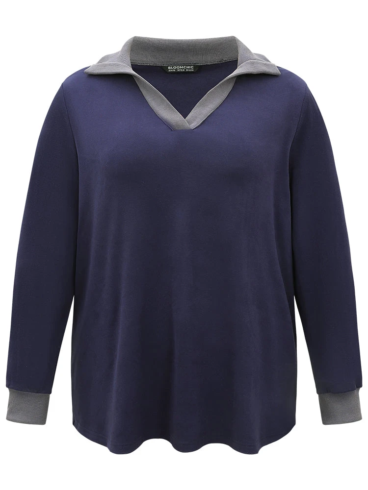 Two Tone Contrast Lapel Collar Sweatshirt 7 Two Tone Contrast Lapel Collar Sweatshirt - Image 5