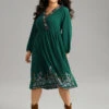 Boho Print Embroidered Wrap Lantern Sleeve Dress