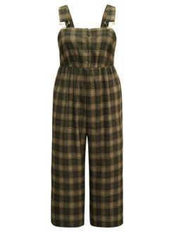 Plaid Adjustable Straps Pocket Elastic Waist Jumpsuit -Bloomchic Shop 236641660 gs