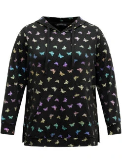 Glitter Butterfly Hooded Kangaroo Pocket Sweatshirt -Bloomchic Shop 237446552 pt