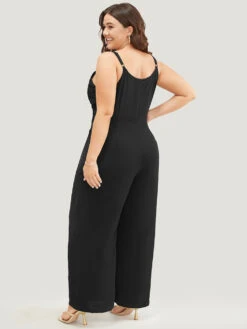 Lace Patchwork Scalloped Trim Plicated Detail Pocket Cami Jumpsuit -Bloomchic Shop 237895921 ph