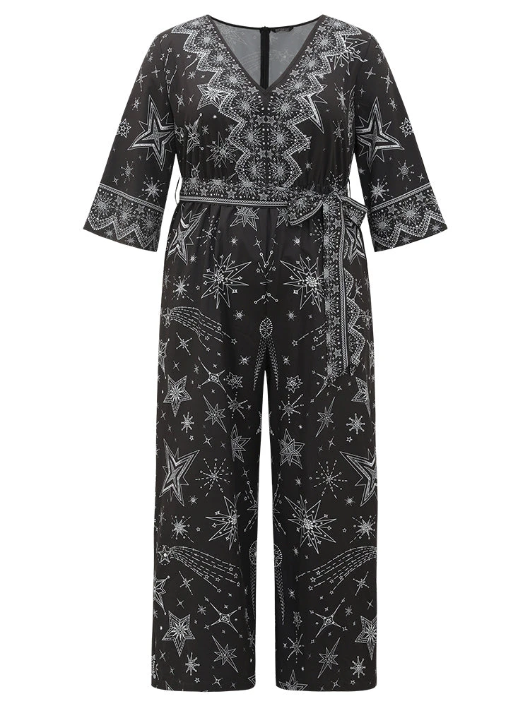 Halloween Star Print Belted V Neck Jumpsuit 10 Halloween Star Print Belted V Neck Jumpsuit - Image 8