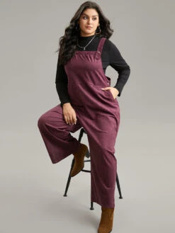 Plain Button Up Adjustable Straps Jumpsuit