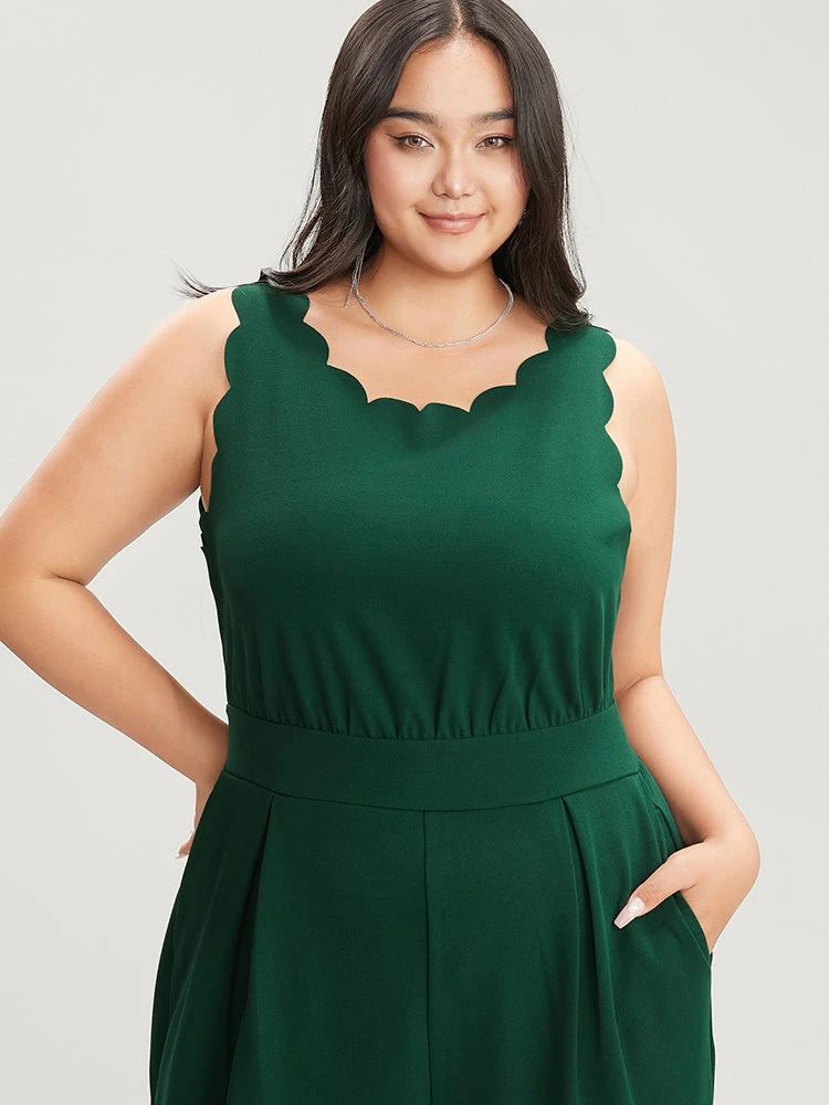 Solid Sleeveless Pocket Scalloped Trim Jumpsuit 8 Solid Sleeveless Pocket Scalloped Trim Jumpsuit - Image 6