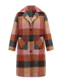 Contrast Plaid Patched Pocket Maxi Coat -Bloomchic Shop 240121252 at