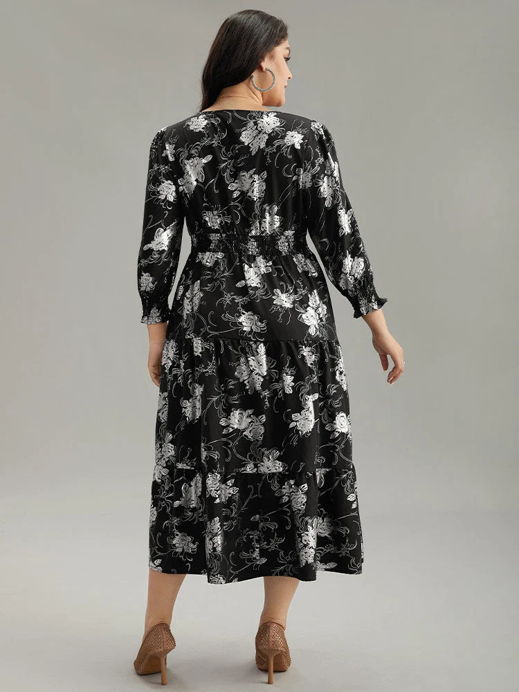 Silhouette Floral Print Glitter Wrap Shirred Dress 5 Silhouette Floral Print Glitter Wrap Shirred Dress - Image 3
