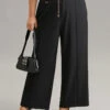 Static-Free Elastic Waist Chain Belted Pleated Pants -Bloomchic Shop 240208511 di