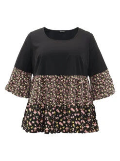 Ditsy Floral Patchwork Tiered Flutter Sleeve Blouse -Bloomchic Shop 240345667 zq 6ea504c1 42ef 45b1 a143 5993f2056e47