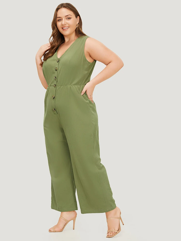 Plain Pocket Button Through Tank Jumpsuit 7 Plain Pocket Button Through Tank Jumpsuit - Image 5