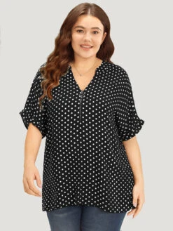 Polka Dot Zipper Notched Dolman Sleeve Blouse -Bloomchic Shop 241461070 hs 7aa5f649 902c 4b21 8fa3 d8c0d4e72c61