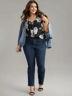 Floral Print Button Detail Tank Top -Bloomchic Shop 241552323 cw