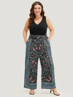 Paisley Patchwork Zipper Pocket Belted Tank Jumpsuit 15 Paisley Patchwork Zipper Pocket Belted Tank Jumpsuit -Bloomchic Shop 241669916 pb