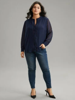 Guipure Lace Mesh Button Through Blouse -Bloomchic Shop 242401459 eo