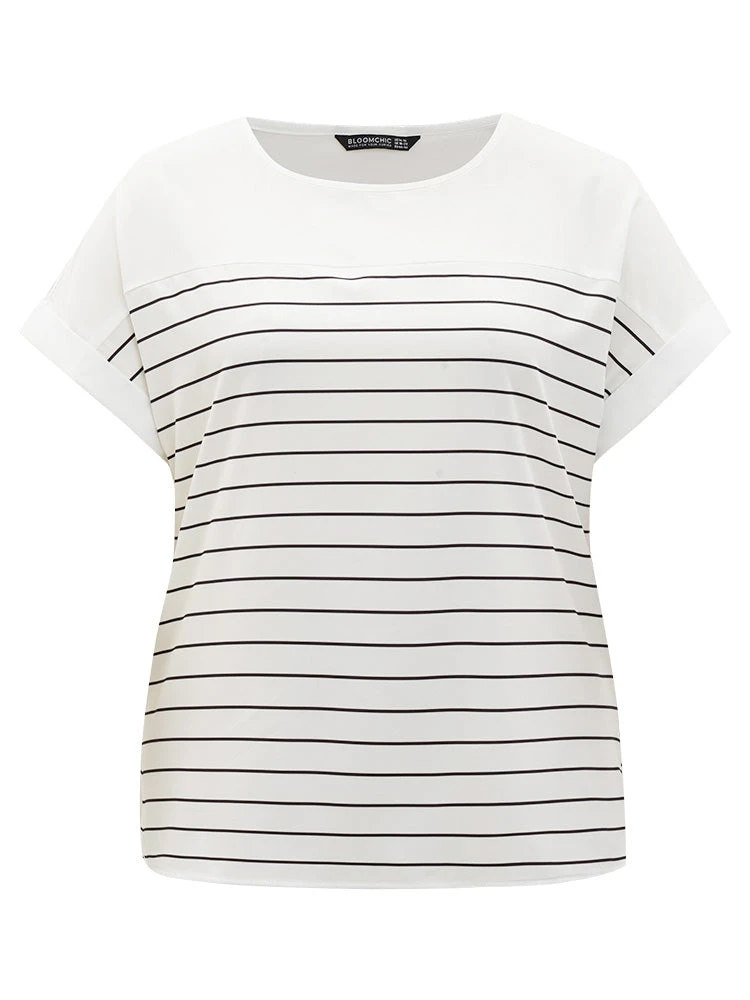 Striped Patchwork Roll Batwing Sleeve Blouse 11 Striped Patchwork Roll Batwing Sleeve Blouse - Image 9