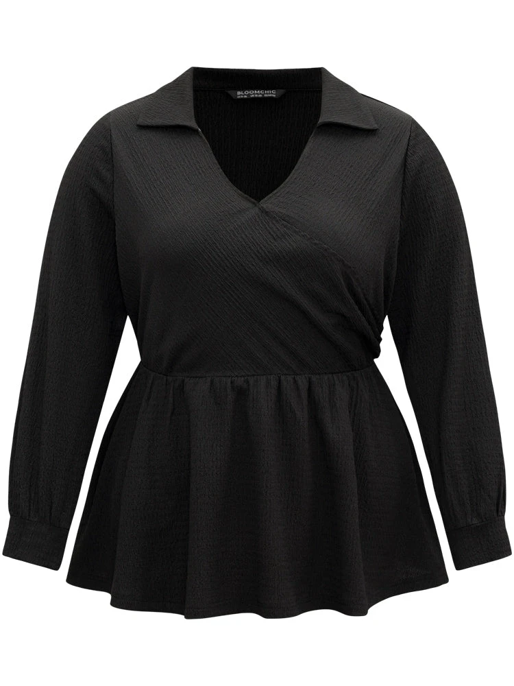 Plain Wrap Elastic Waist Texture Jacquard Blouse 8 Plain Wrap Elastic Waist Texture Jacquard Blouse - Image 6