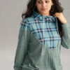 Plaid Patchwork Contrast Texture Hooded Sweatshirt -Bloomchic Shop 245207027 sc