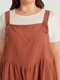 Solid Pocket Button Through Gathered Overall Jumpsuit -Bloomchic Shop 245290656 yt