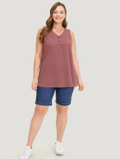 Waffle Knit Button Detail Plicated Detail Tank Top 16 Waffle Knit Button Detail Plicated Detail Tank Top -Bloomchic Shop 245375399 go