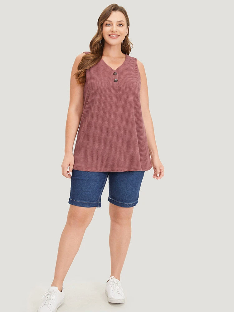 Waffle Knit Button Detail Plicated Detail Tank Top 8 Waffle Knit Button Detail Plicated Detail Tank Top - Image 6