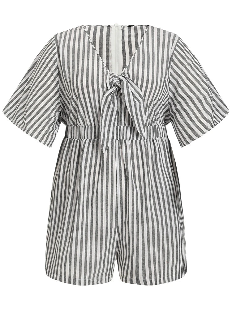 Striped Print Pocket Knot Flutter Sleeve Jumpsuit 9 Striped Print Pocket Knot Flutter Sleeve Jumpsuit - Image 7