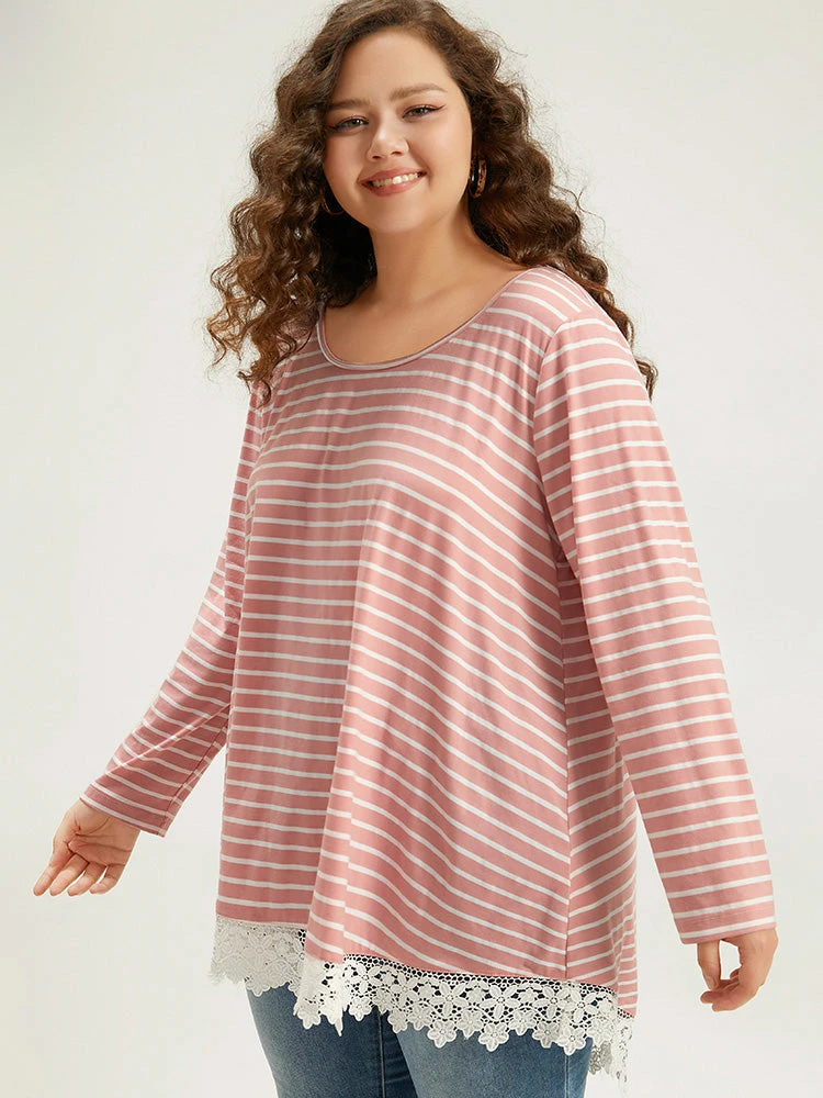 Striped Guipure Lace Crew Neck T-shirt 5 Striped Guipure Lace Crew Neck T-shirt - Image 3